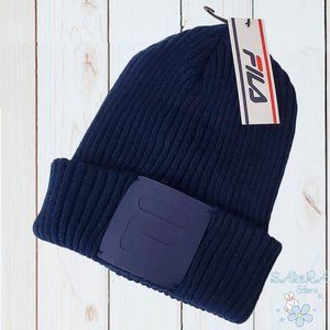 NWT FILA AUTHENTIC WOMEN'S NAVY BLUE WINTER KNITTED RIBBED BEANIE HAT